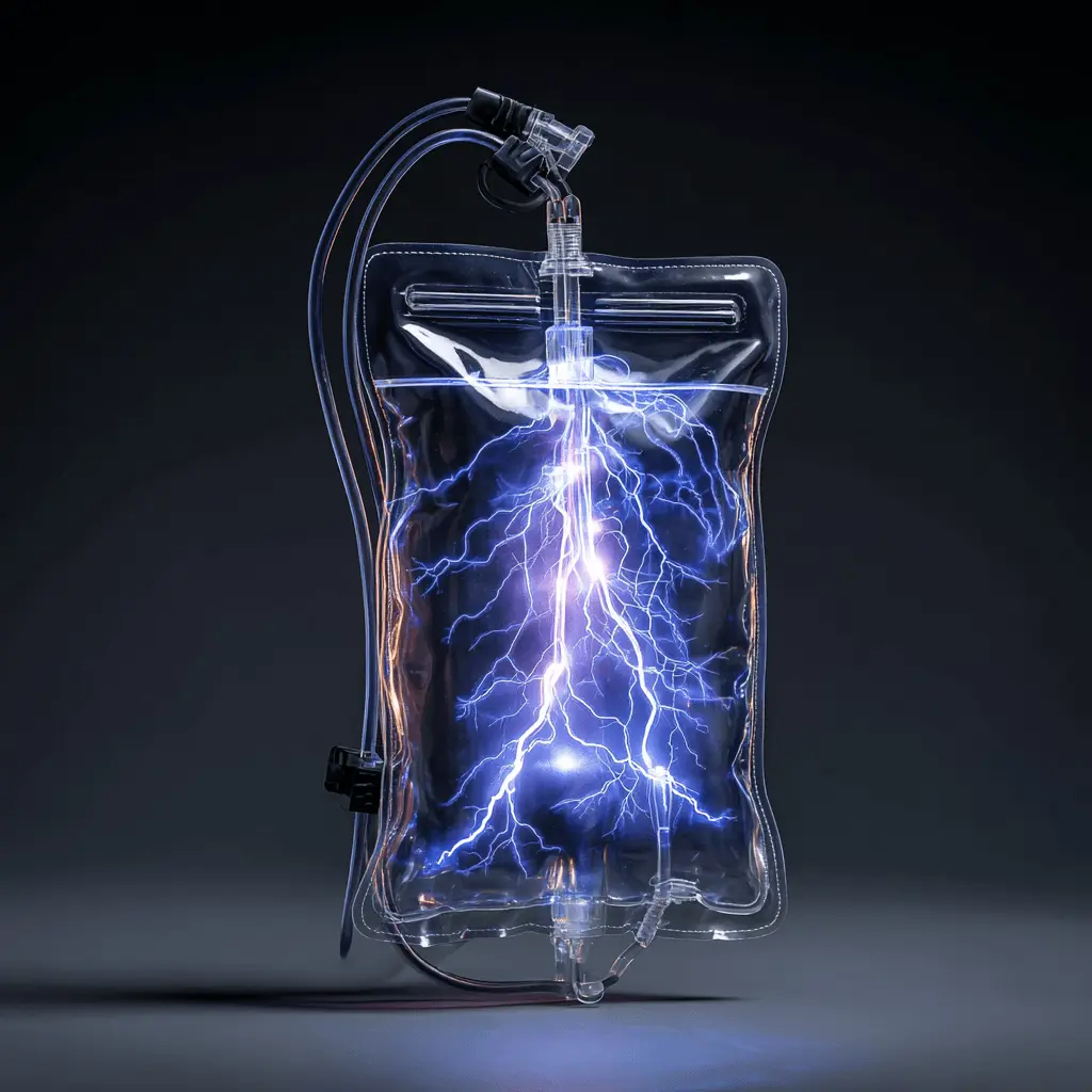 IV Therapy bag with energy illustration at Menon Medispa Millburn NJ